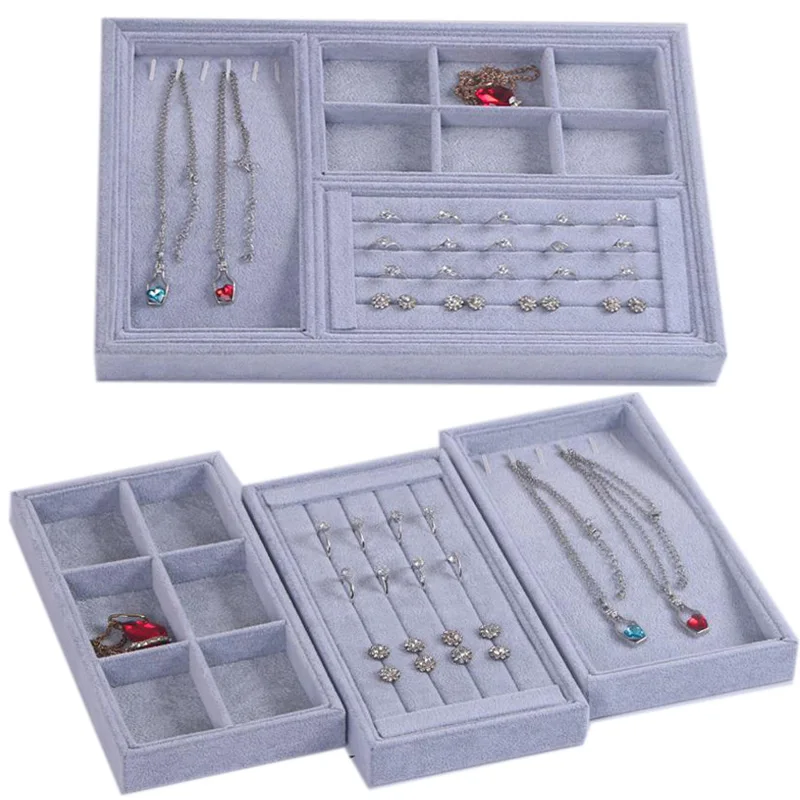 Boîte de rangement en velours pour bijoux, support de plateau pour bijoux, bague, boucle d'oreille, étui de rangement