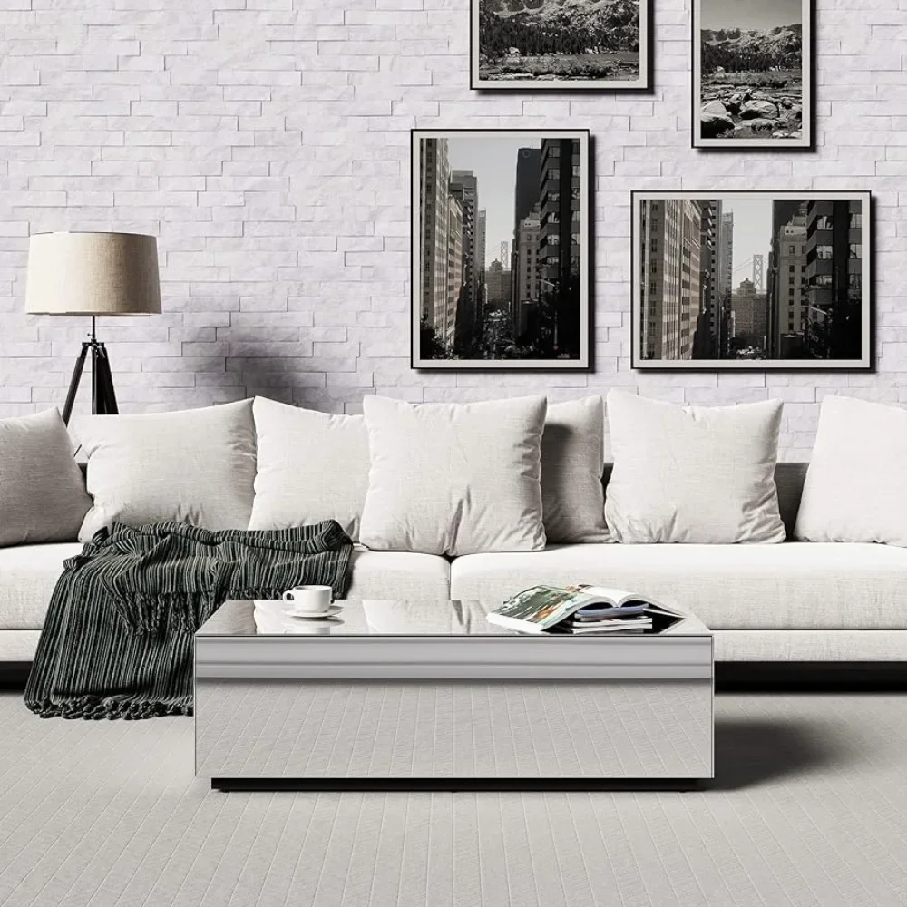 

Premium Tempered Glass Coffee Table High Gloss Coffee Table - Fingerprint Resistant Luxury Center Table for Living Room