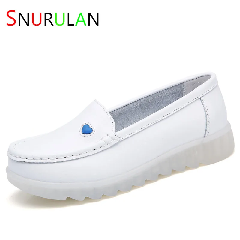 

Women's Shoes Comfortable Soft-soled Work Shoes White Slope Heel Increased Leather Deodorant Hospital Nurse Shoes