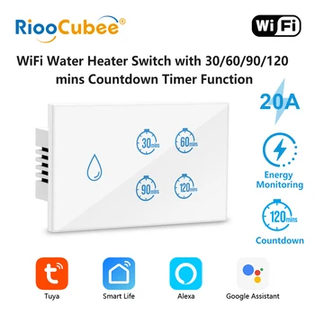 RiooCubee Tuya Smart Life 20A Caldaia Scaldabagno Touch Panel Interruttore Conto alla rovescia Temporizzatore di controllo remoto Assistente Google Alexa