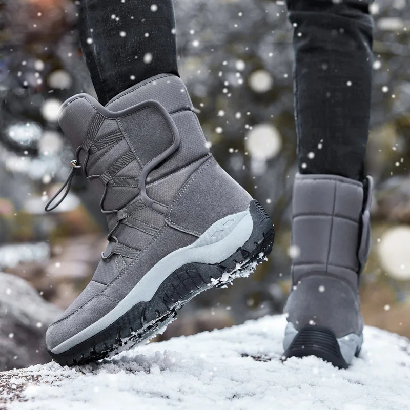 Unisex Snow Boots Warm Push Mid-Calf Boots Waterproof Non-slip Winter Boots Thick Leather Platform Warm Shoes Large Size 35-46