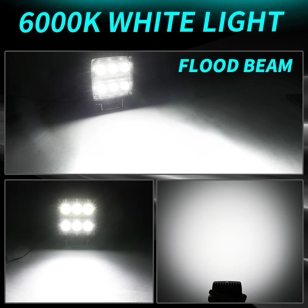 Ultra Bright LED Work Light Bar - 6LED, IP68, Flood Beam, 6000K White Light