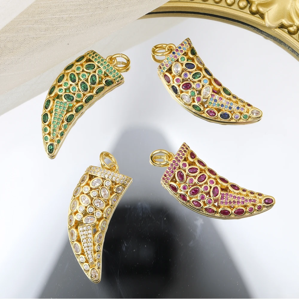 Juya Handmade Regenbogen Kristalle Wolf Zahn 18K Reales Gold Überzog Bösen blick Charme Für DIY Luxus Talisman Anhänger Schmuck, der