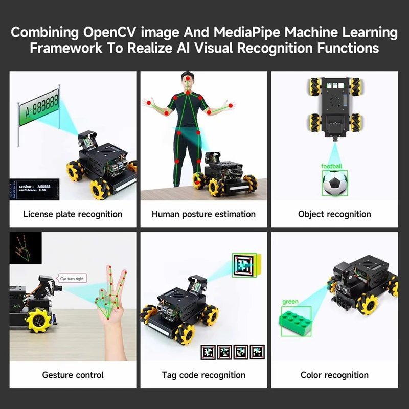 Raspbot V2 AI 비전 로봇 자동차 키트(카메라 포함) 메카넘 휠 장난감 교육용 DIY 파이썬 프로그래밍(5-ABLL용)