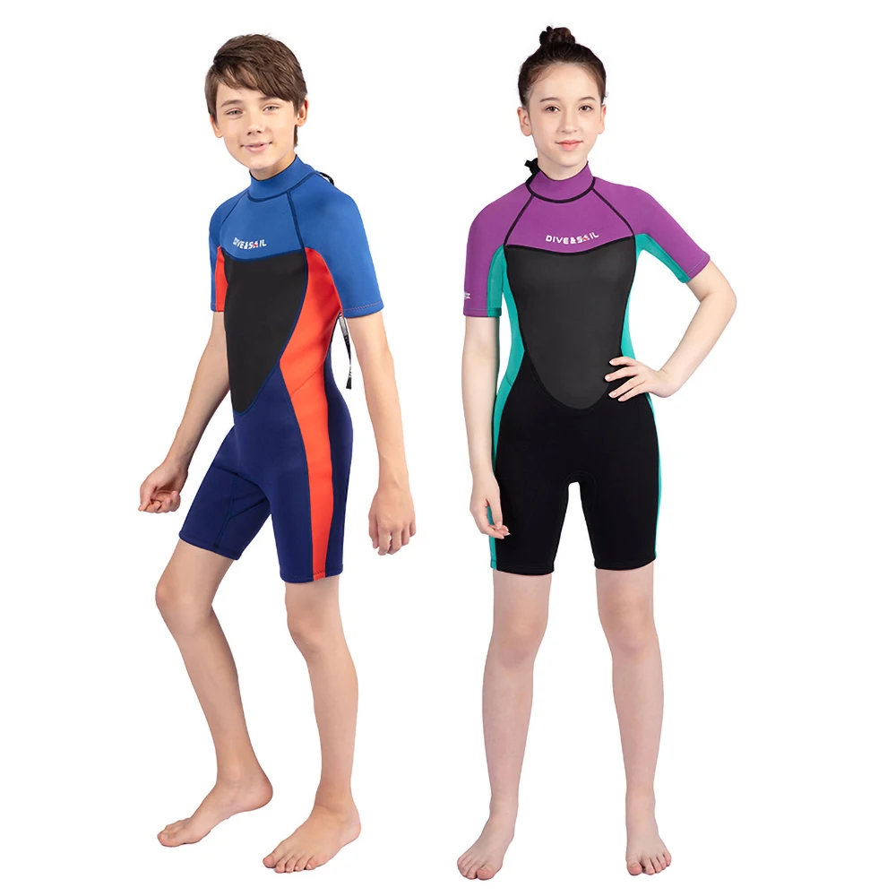 

Kids Wetsuits 2.5MM Neoprene Swimwear Diving Suits Long Sleeves Teenage Boys Girls Surfing Children Rash Guard Snorkel One Piece