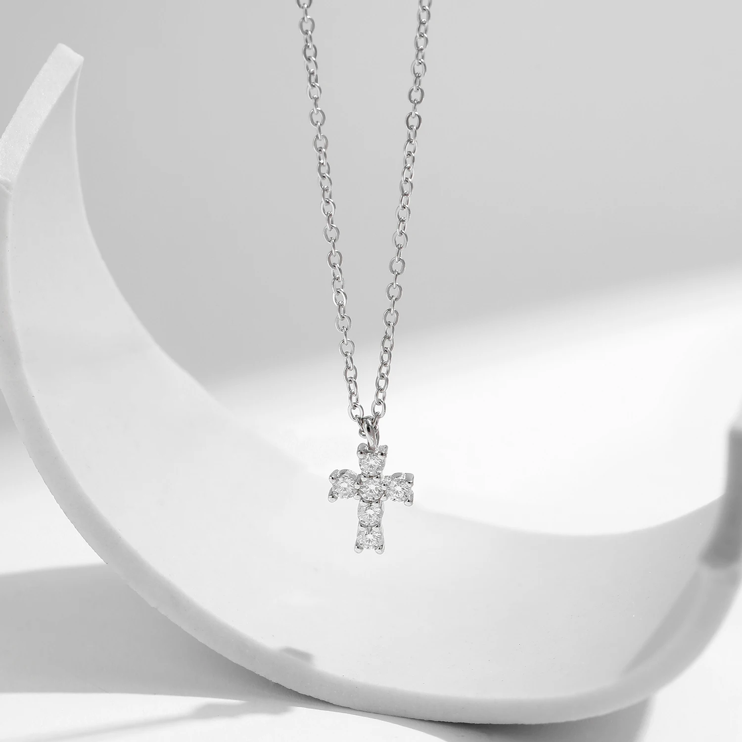 MODIAN D Color Moissanite 925 Sterling Silver Corss Pendant Necklaces Sparkling Lab Diamond Link Chain Jewelry For Women Gifts