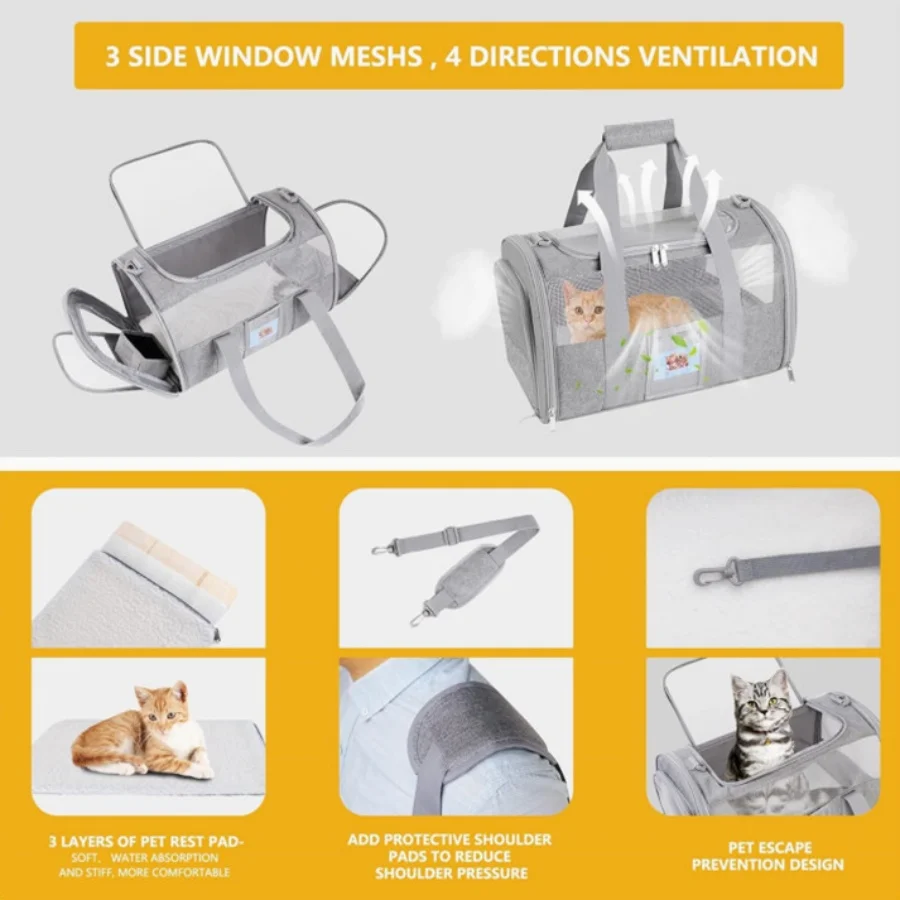 1 set of pet cat carrier cat bag can shrink and dog handbag, portable breathable big space pet bag, very suitable for ta