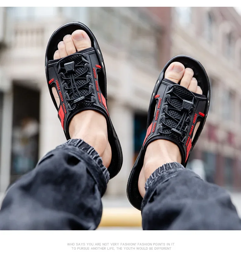 New men's sandals summer slippers leather face lazy shoes trend breathable beach shoes