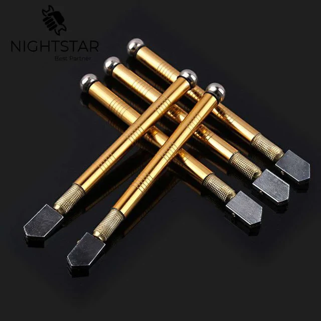 2pc Diamond Antislip Metal Handle Steel Blade Oil Feed Glass Cutter Cutting Tool, Gold