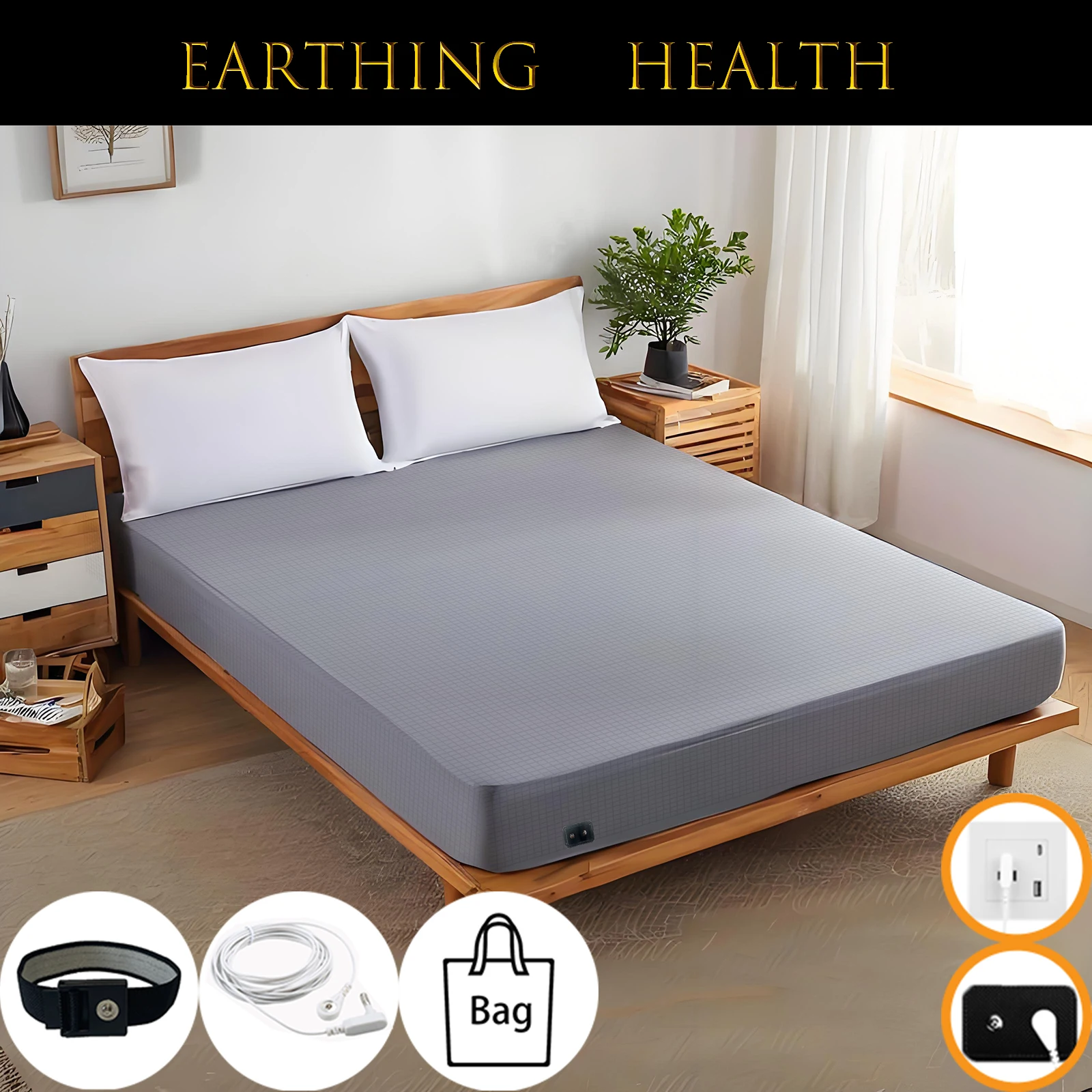 10% Silver Fiber Earthing Fitted Bed Sheets Conductive Grounded Bedsheet Anti-ESD Relieve Pressure Improve Health