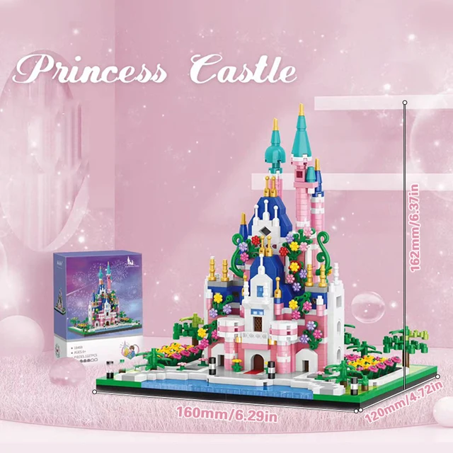 Princess Castle Building Blocks Model Set Pink Blue Church City Classic Cartoon Bricks Construction Toys Adult Home Decorations 6