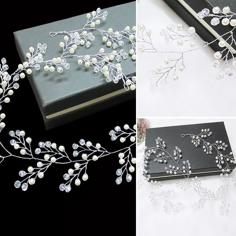 Bridal Hair Accessories Crystal Pearl Tiaras Hairbands Hairpins Bridesmaid Diamante Hair Vine 60cm Crown Headband Wedding Jewelry