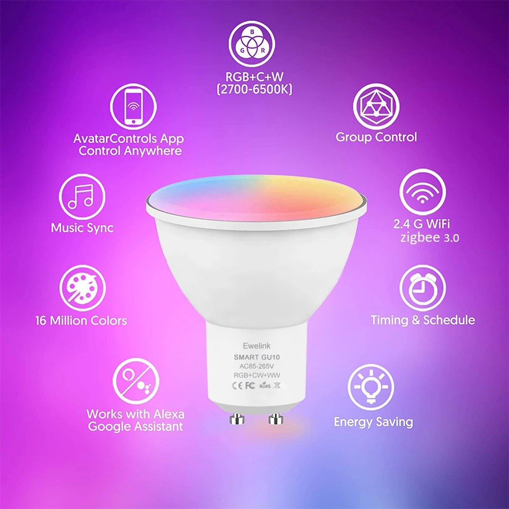 Smart ZigBee GU10 WiFi Smart LED Light Bulb RGB C+W 5W Dimmable Lamps EWelink APP Control Spotlight Bulb Works With Alexa Google smart led light bulbs