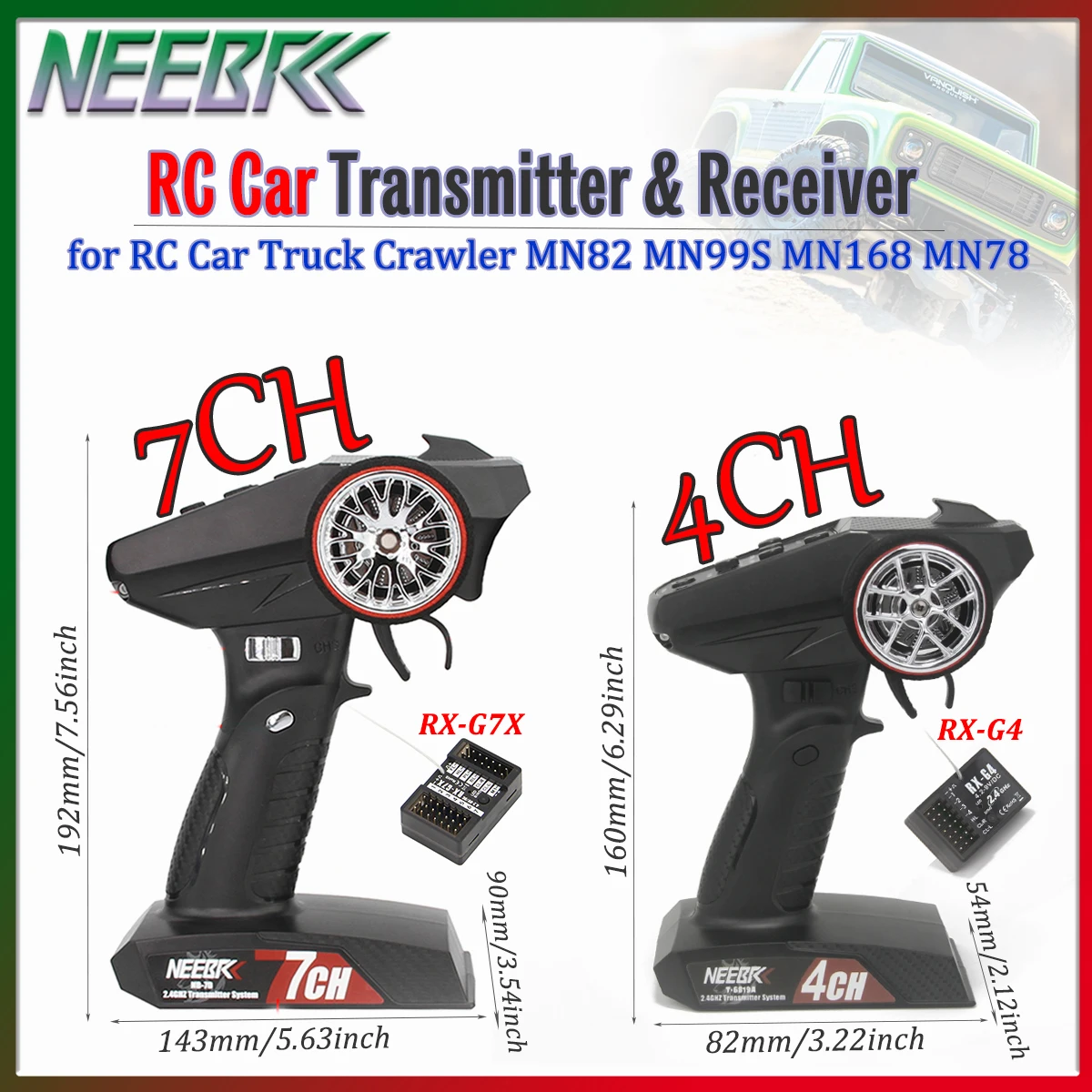 Télécommande RC 2.4GHz 4CH/7CH avec récepteur pour voiture crawler