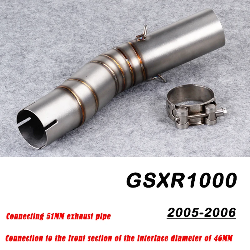 

Modified GSX-R1000 Steel Mid Link Pipe Motorcycle Exhaust Connect 51MM Muffler Slip On Middle Tube For Suzuki GSXR1000 2005-2006