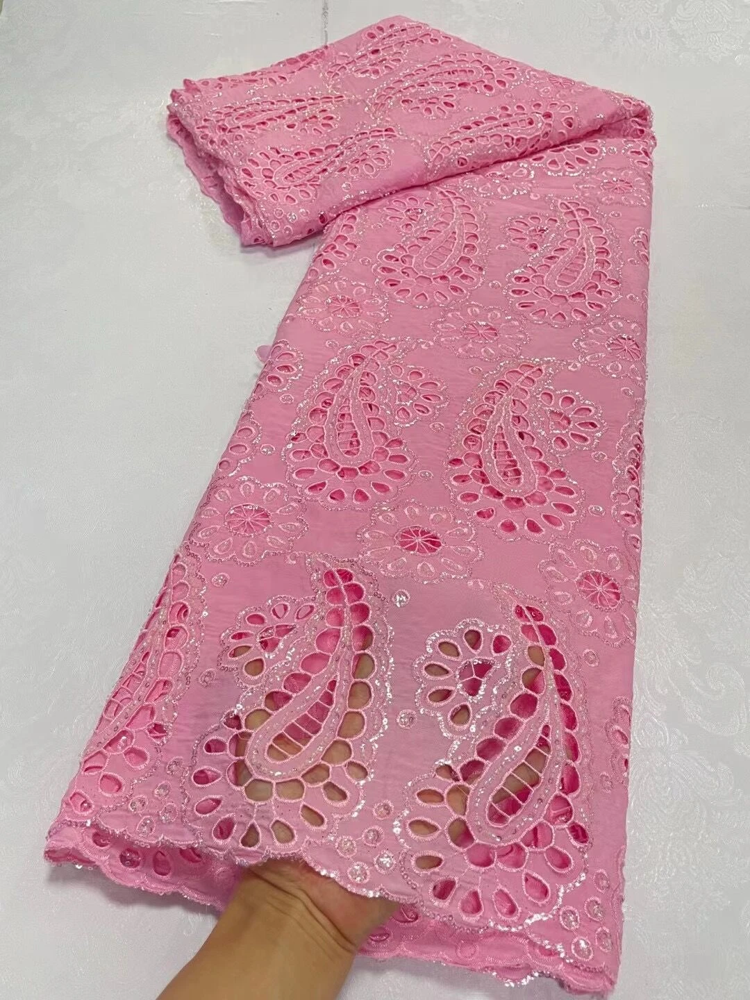 

Latest 2023 African High Quality Nigerian Embroidery Sequins Tulle Lace Fabric Sewing Guipure Prom Dresses Beads 5Yards JL245