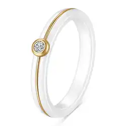 Elegant 4MM Ceramic Ring with 18K Gold & Zircon Inlay - High - Quality Fashion Jewelry - 9 (Gold - White)