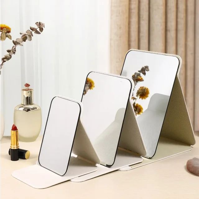 Miroir de maquillage pliant miroir de maquillage de bureau Portable de haute qualité miroir de maquillage debout créatif simple face pour femmes couleur unie 4
