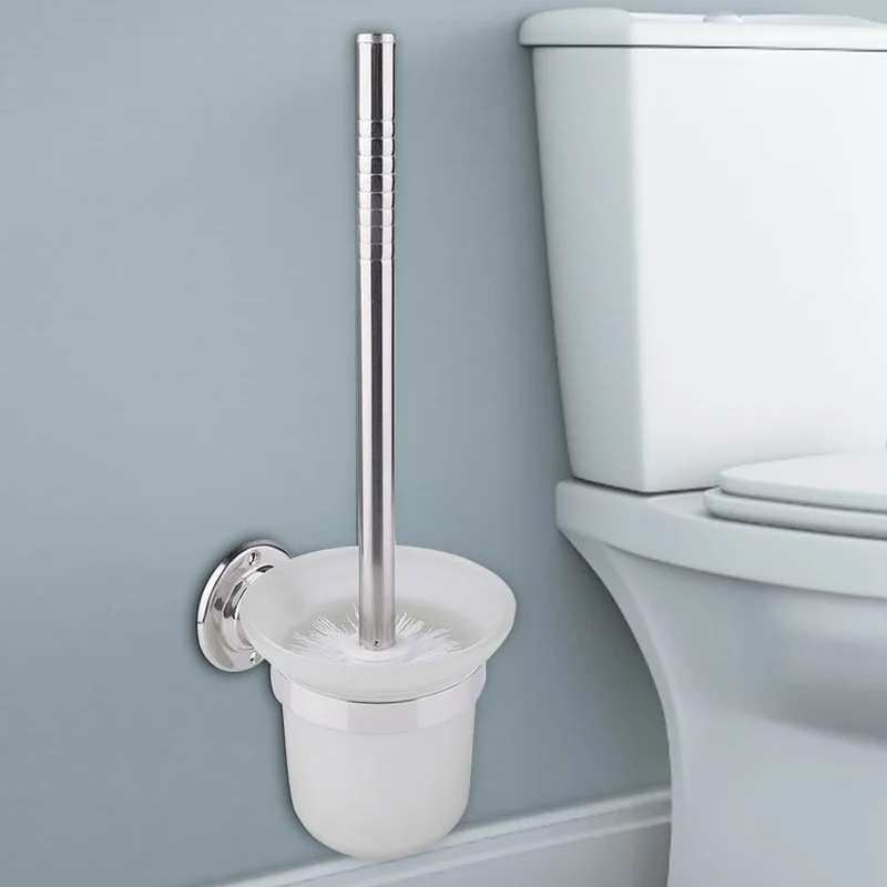 Toilet Brush Set Wall Mounted stainless Steel Long Handle With Holder For Bathroom