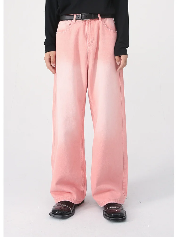 

Women Gradient Vintage Jeans Wide Leg Straight Pants Laides 2023 Spring Streetwear High Waist Pocket Denim Trousers H076