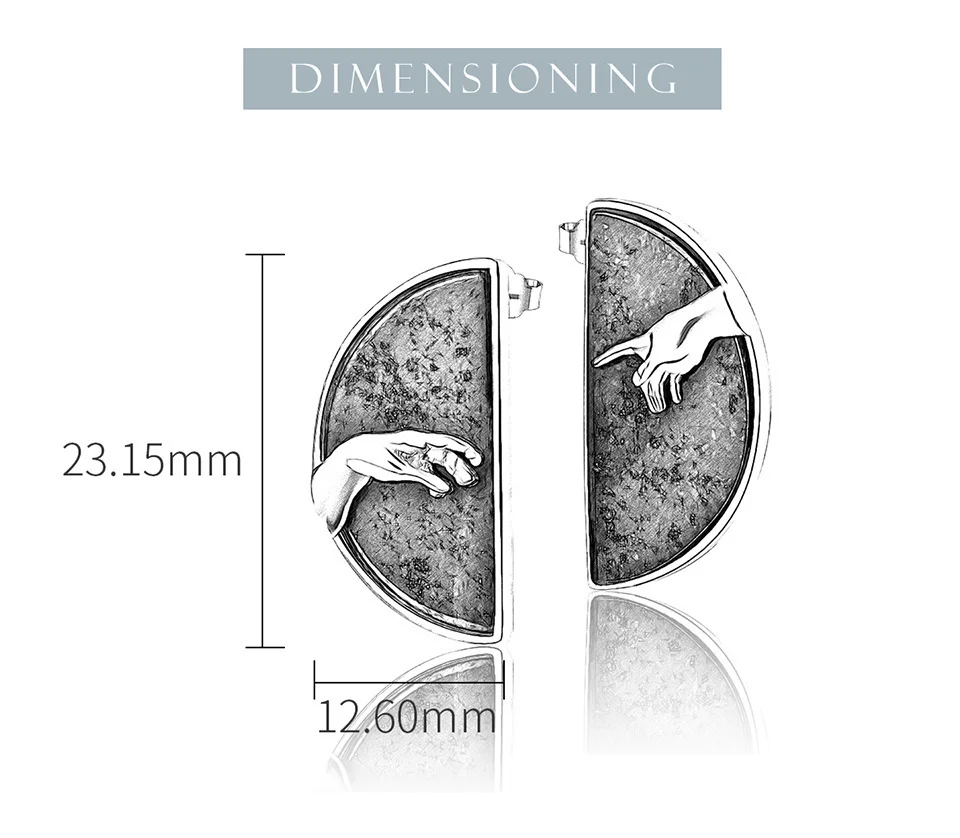 Silver Hand of God from The Creation of Adam Stud Earring