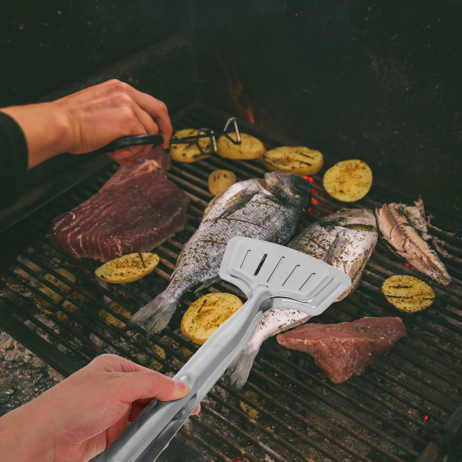 2 in Fried Fish Clips Bbq Tongs Egg Spatula Flipper Kitchen Gadgets Pancake Frying Loaf Turner Food Toast