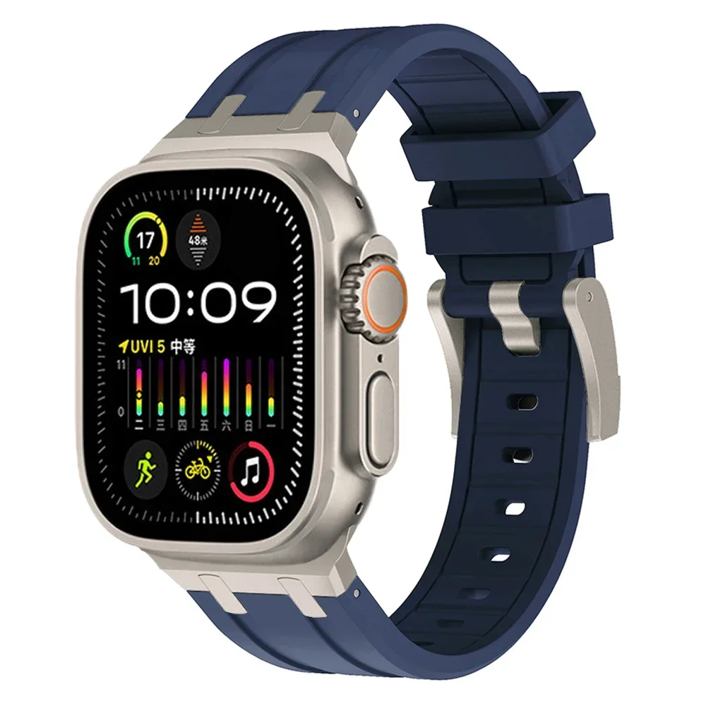

Ремешок силиконовый для Apple Watch Ultra 2 49 мм, металлический спортивный резиновый браслет для Apple Watch Series 9 8 7 6 5 4 Se 3 2 45 мм 44 мм 42 мм