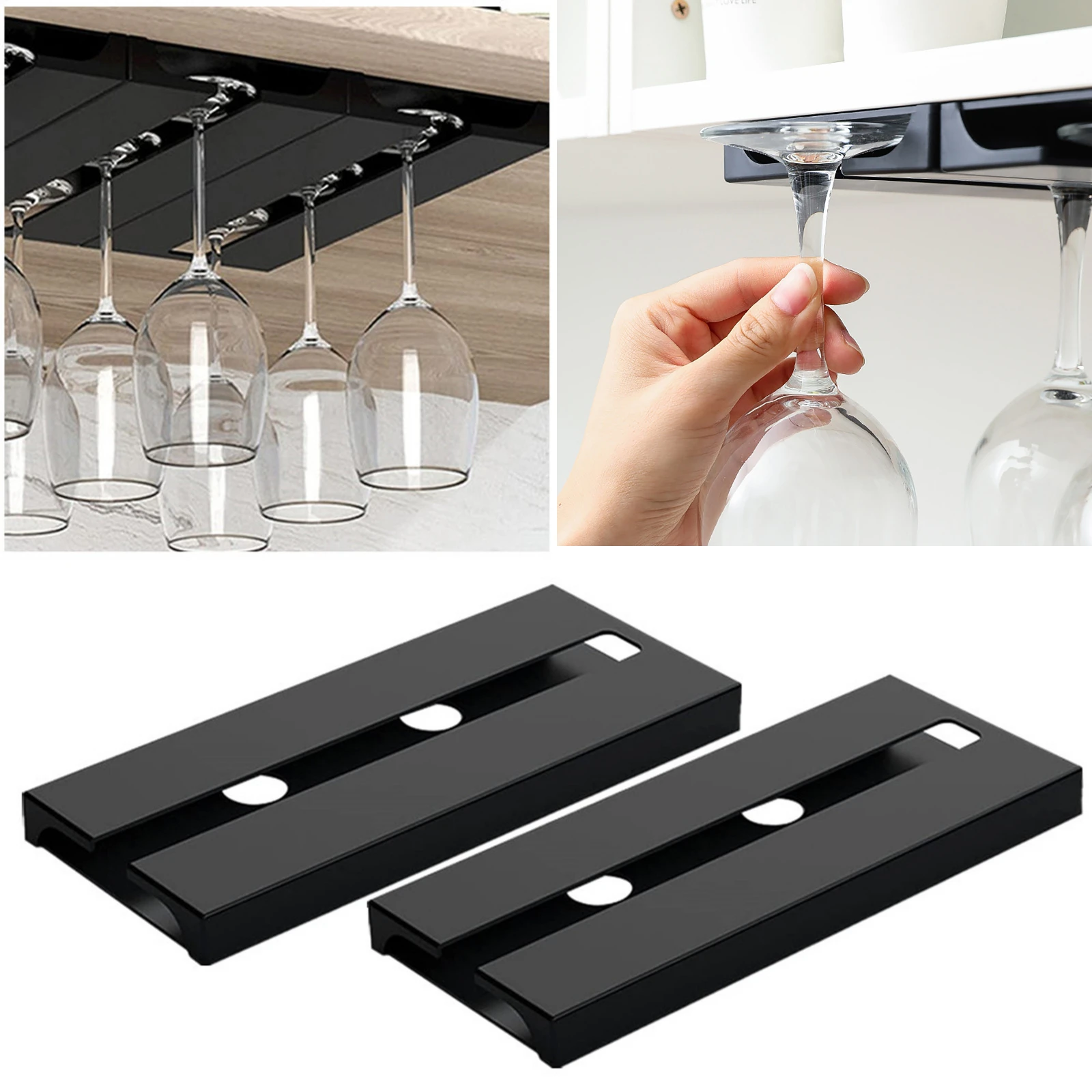 1 pcs/Set Under Cabinet Free Punching Holder Wine Glass Rack for Bar Stemware Bar Countertop Champagne Wine Glass Holder Hanger