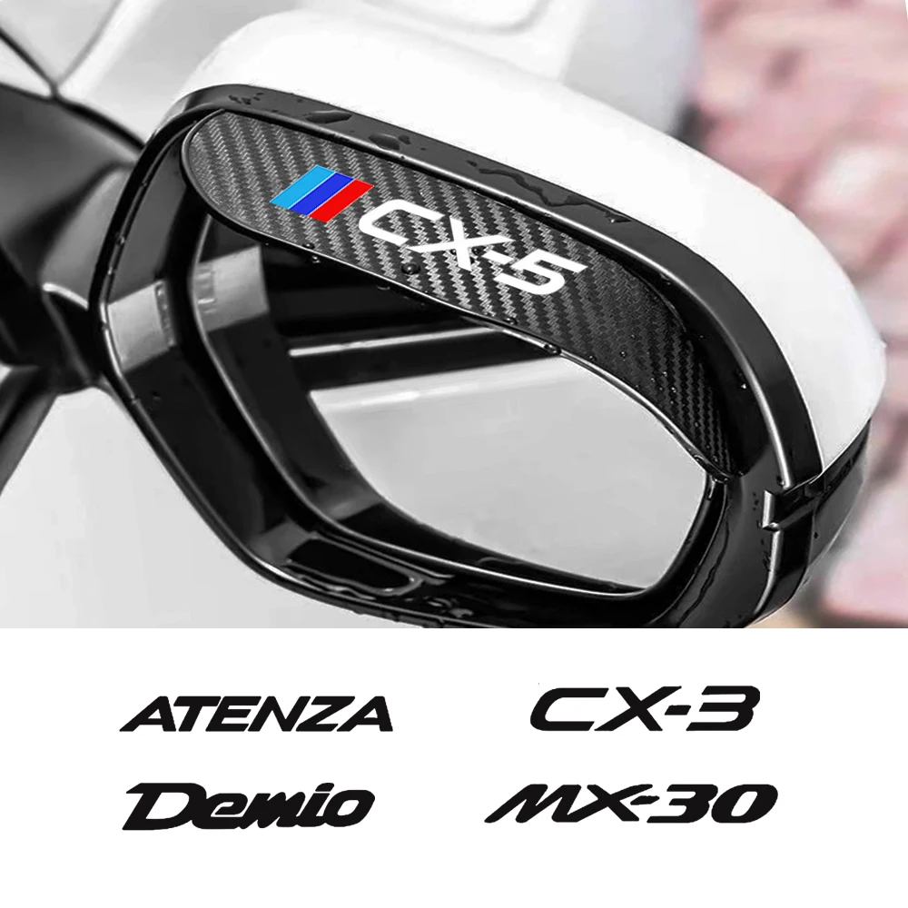 2Pcs Carbon Fiber Car Rearview Mirror Eyebrow Rain Cover For Mazda CX3 CX5 7 8 9 CX30 CX60 MX5 MX30 Axela Atenza Skyactiv RX7 8