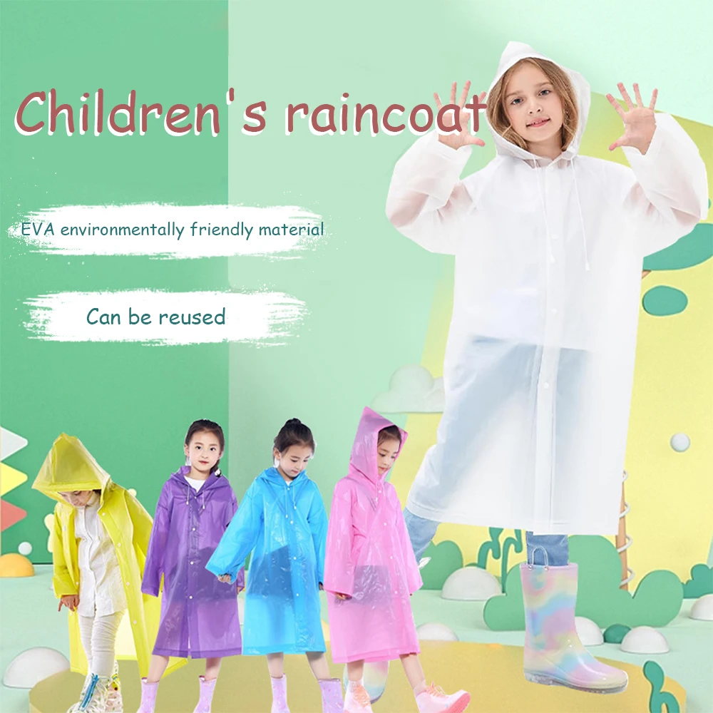 Eva Children Raincoat Waterproof Transparent Thickened Camping Hiking Boys and Girls Non-disposable Raincoat Set-ll raincoat poncho