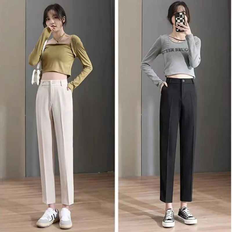 New Women High Waist Suit Pants Pencil Pants Solid Buttons Minimalist Trouser Office Ladies Spring Summer Women Clothing