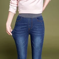 High Waist Elastic Waist Denim Pants Women's Long Trousers Autumn Winter New Style plus Size Slimming Pencil Slim Fit Trousers