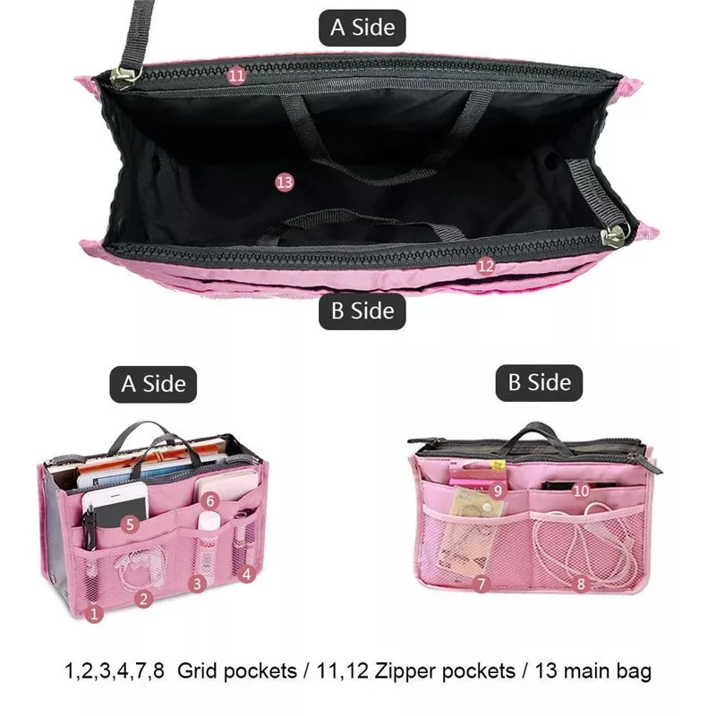 Nylon Cosmetic Bags for Women Tote Insert Double Zipper Makeup Bag Toiletries Storage Bag Girl Outdoors Travel Make Up Organizer,makeup organizer,cosmetic bag,cosmetic storage bag,toiletry bag,makeup bag,cosmetic case,purse organizer insert