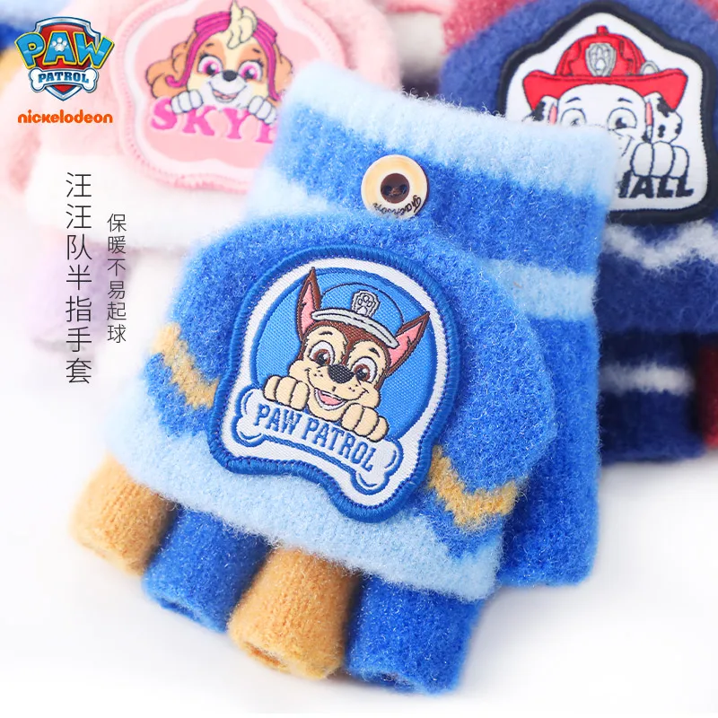Paw Patrol Gloves Winter Gloves Baby Mittens Genuine Paw Patrol Baby's Winter Knitted Gloves Flip Fingerless Mittens Kids Cartoon Chase Skye Warm Half-Finger Gloves 2-6T