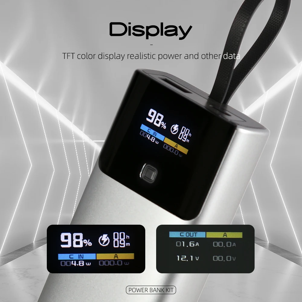PD20W DIY Powerbank Kit TFT Color Screen No Battery 10000mah 21700/18650 Install Welding With Line 22.5W Fast Charging Case power bank,power bank case,battery power bank box