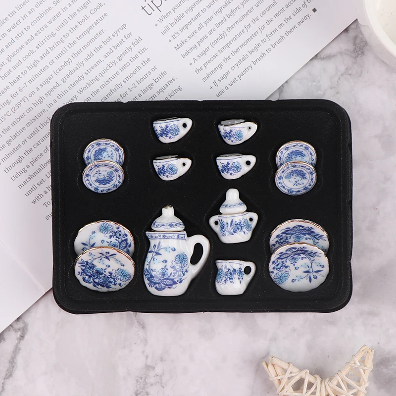 1:12 Dollhouse Miniature Tableware Porcelain Ceramic Tea Cup Set 9/11/15/17Pcs/set For Doll House Kitchen Furniture Toys