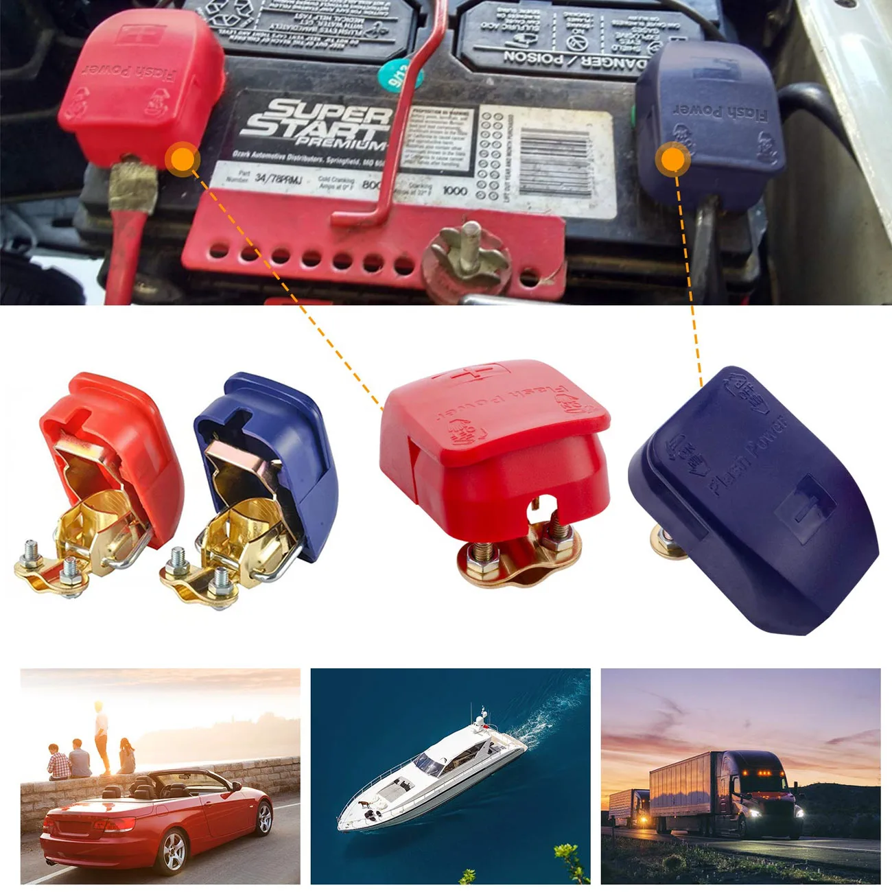 Battery Terminal Connectors Battery Terminal Connectors Negative and Positive 1 Pair Plate Quick Release Car Connector Battery Clamps Top Post Clips