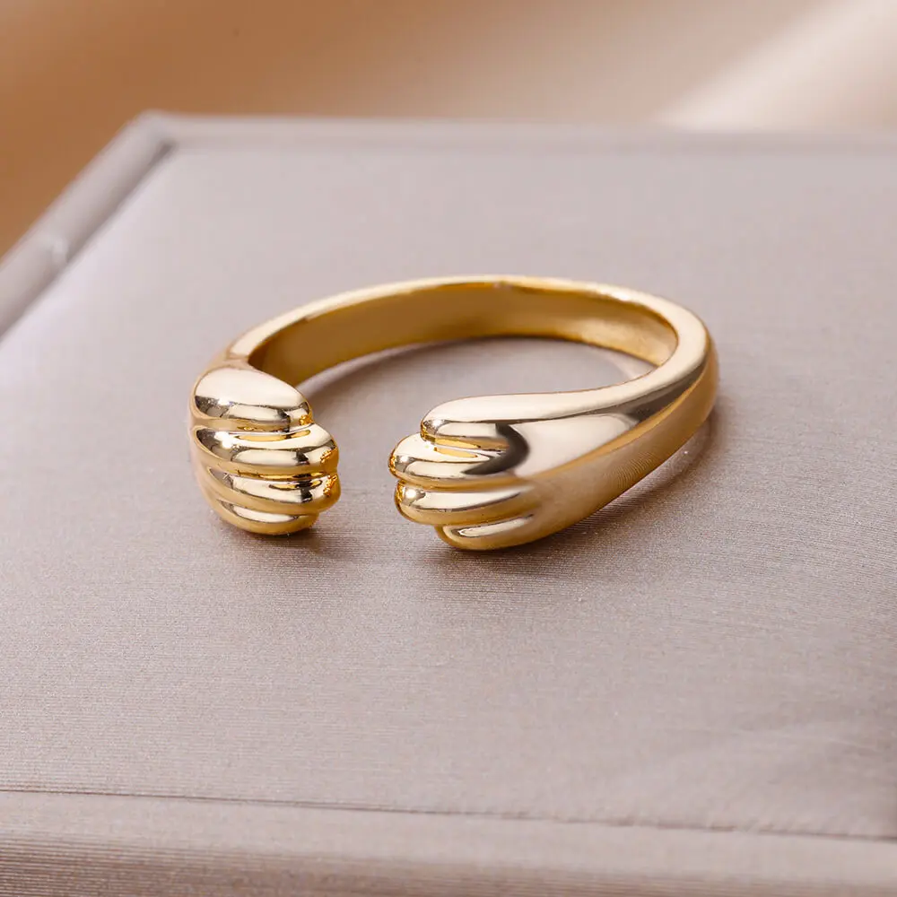 Cat Design Stainless Steel Rings For Women Adjustable Gold Plated