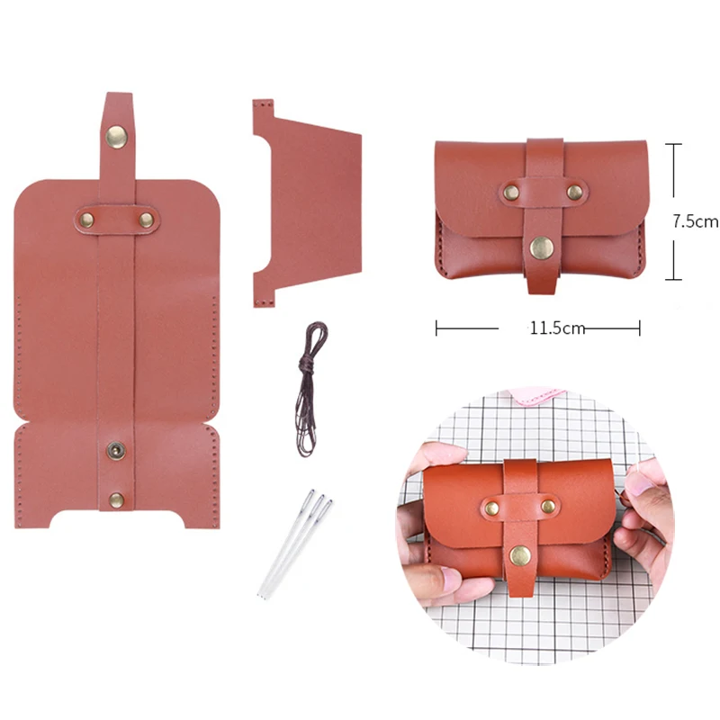 수제 가죽 동전 카드 팩, DIY 바느질, 펀칭 없음, PU 가죽 공예, 반제품 ..