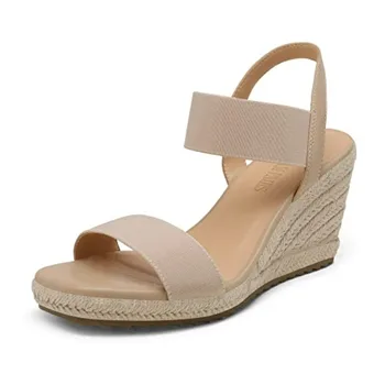 Womens Open Toe Espadrilles Dressy Platform Sandals Slip on Elastic Ankle Strap Wedges Sandals