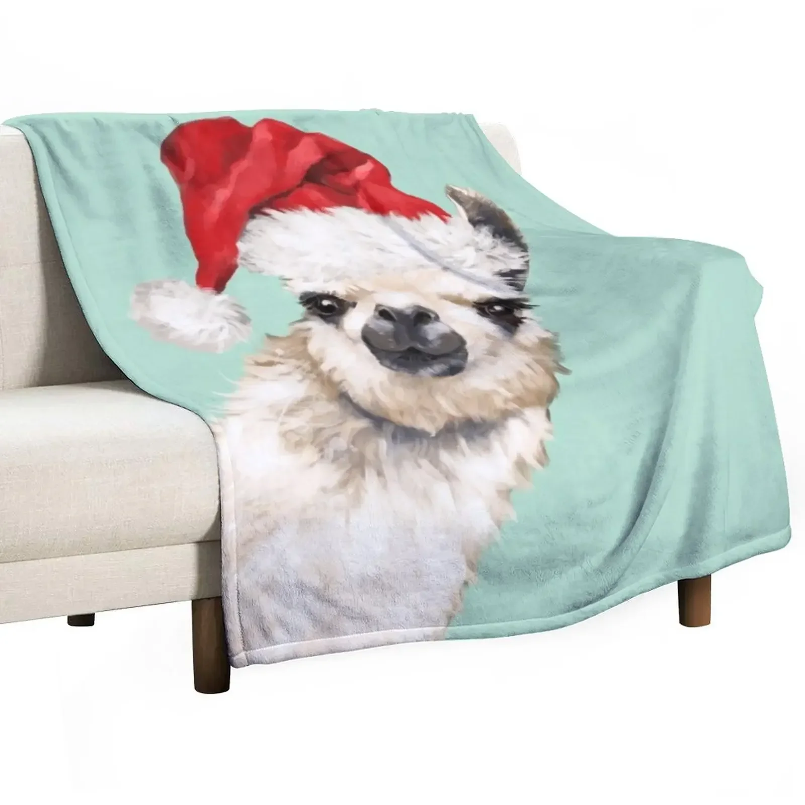 

Christmas Sneaky Llama in Green Throw Blanket Shaggy Beach Blankets