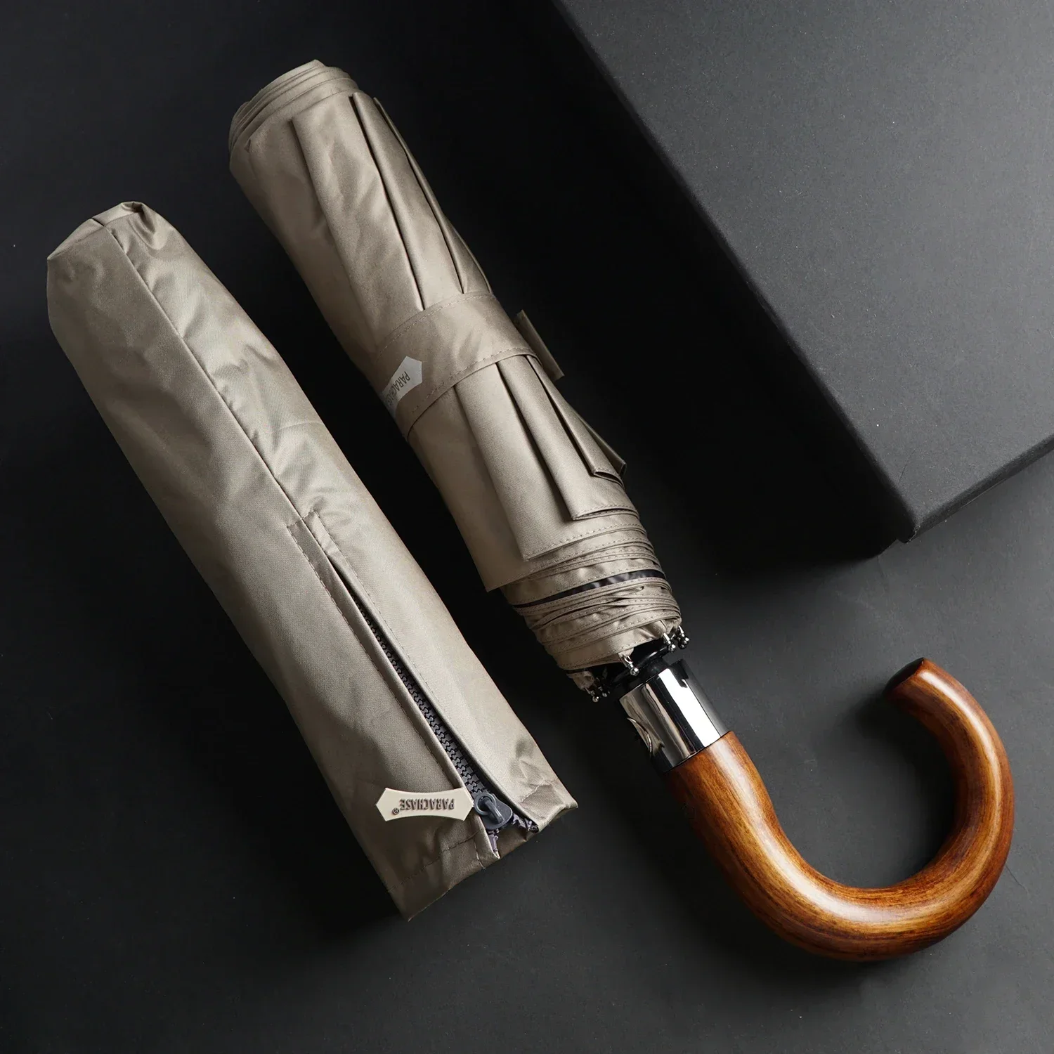 PARACHASE Large Umbrella Men Windproof Strong, Luxury Automatic Umbrella UV Protection, Wooden Handle, UV Parasol Umbrella 3