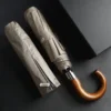 PARACHASE Large Umbrella Men Windproof Strong, Luxury Automatic Umbrella UV Protection, Wooden Handle, UV Parasol Umbrella 3