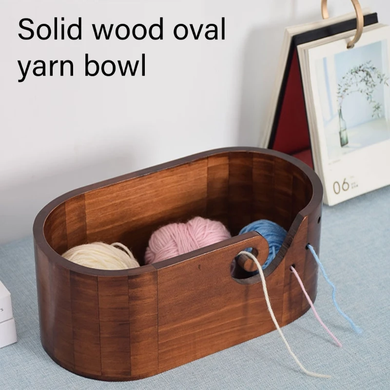 Wood Yarn Bowl with Holes Knitting Wool Organizers Crochet Yarn Holder Wools Dispenser for Crocheting Knitting