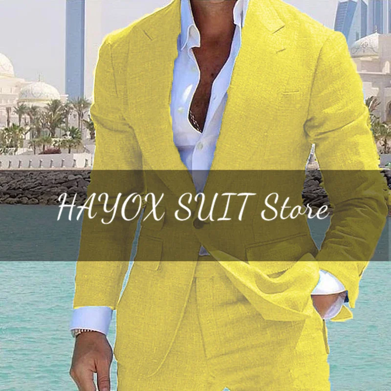 Men's Suit 2 Piece Set Linen Lapel Slim Fit Single Button Casual Comfortable Suit Formal Groom Best Man Dress Elegant and Stylis mens suit
