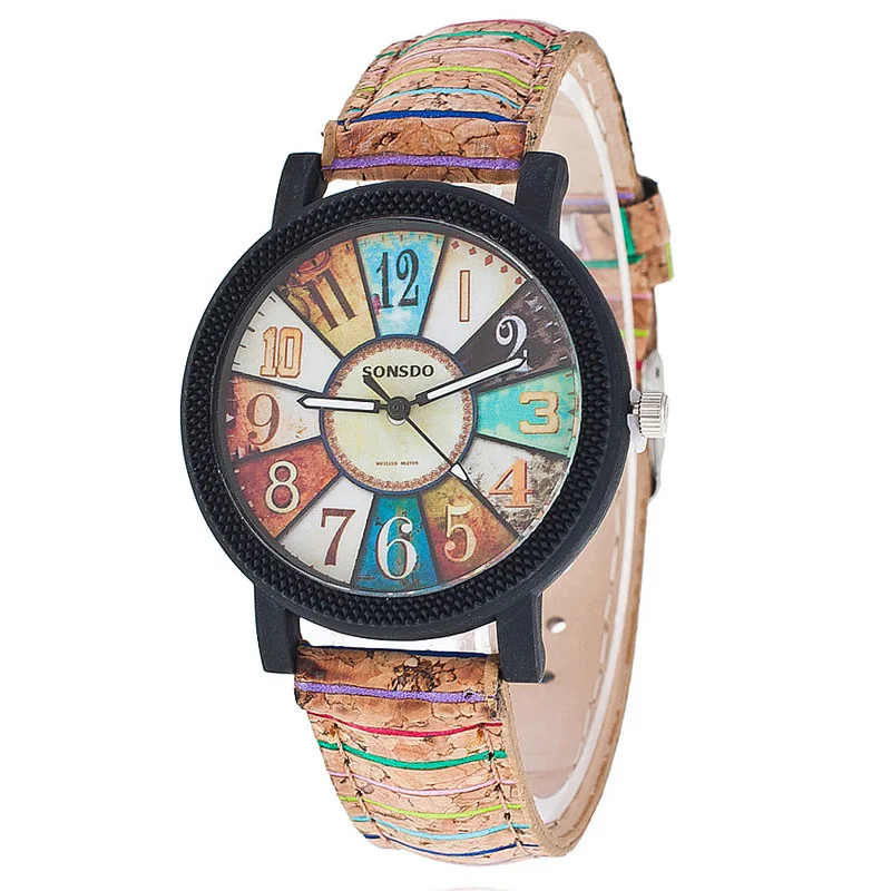 

2023 Unisex Watch Flower Surface Wood Grain Leather Wrist Watch Quartz Sports Vintage Watches Stylish Clock relojes para mujer