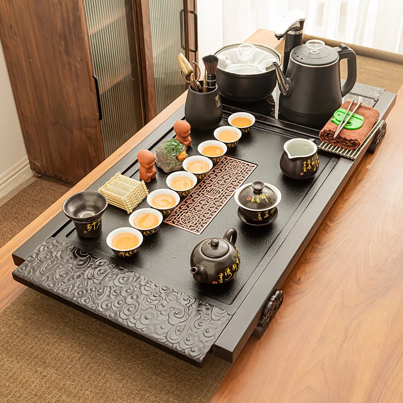 

Black Tray Plateau Small Circular Coffee Tea Organizer Stainless Steel Luxury Decorative Room Bandeja De Luxo Supplies Teapot