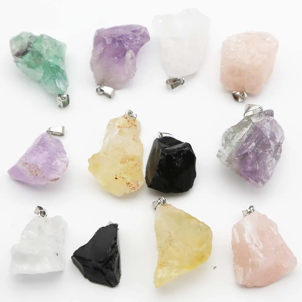 

Natural Raw Ore Irregular Follow Shape Pendant Multi-color Jewelry Necklace Fashion Keyring Earrings Accessories 12Pcs/Wholesale