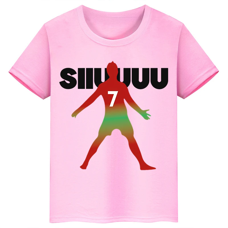 thumbnail image 1 of Camiseta de algodón de manga corta de verano para niños y niñas con estampado de Ronaldo, camisetas rosas, ropa periférica de fútbol para niños, 1 of 5