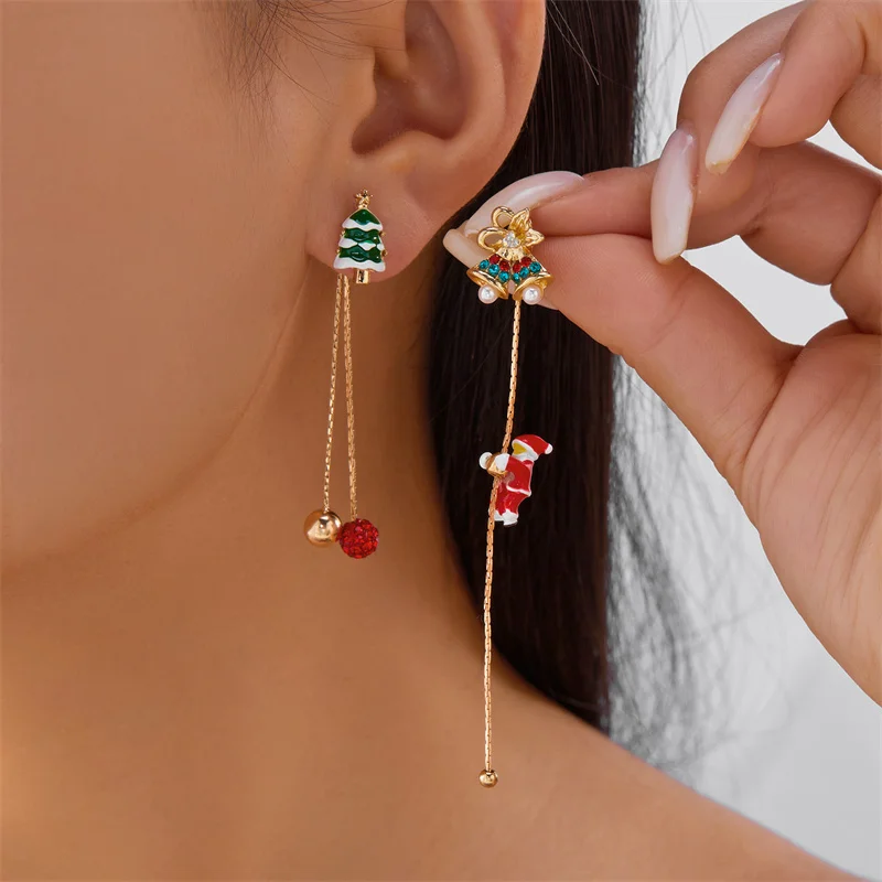 Christmas Earrings For Women - Tree, Snowflake, Santa Dangle & Threader Earrings Set - View #4
